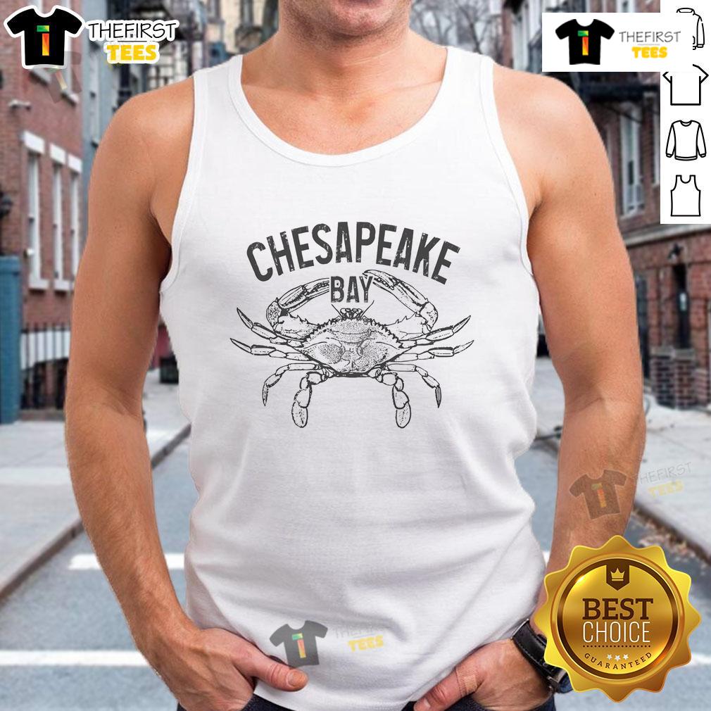 Stylish tank top featuring a vibrant Chesapeake Bay blue crab design, perfect for summer in Virginia and Maryland.