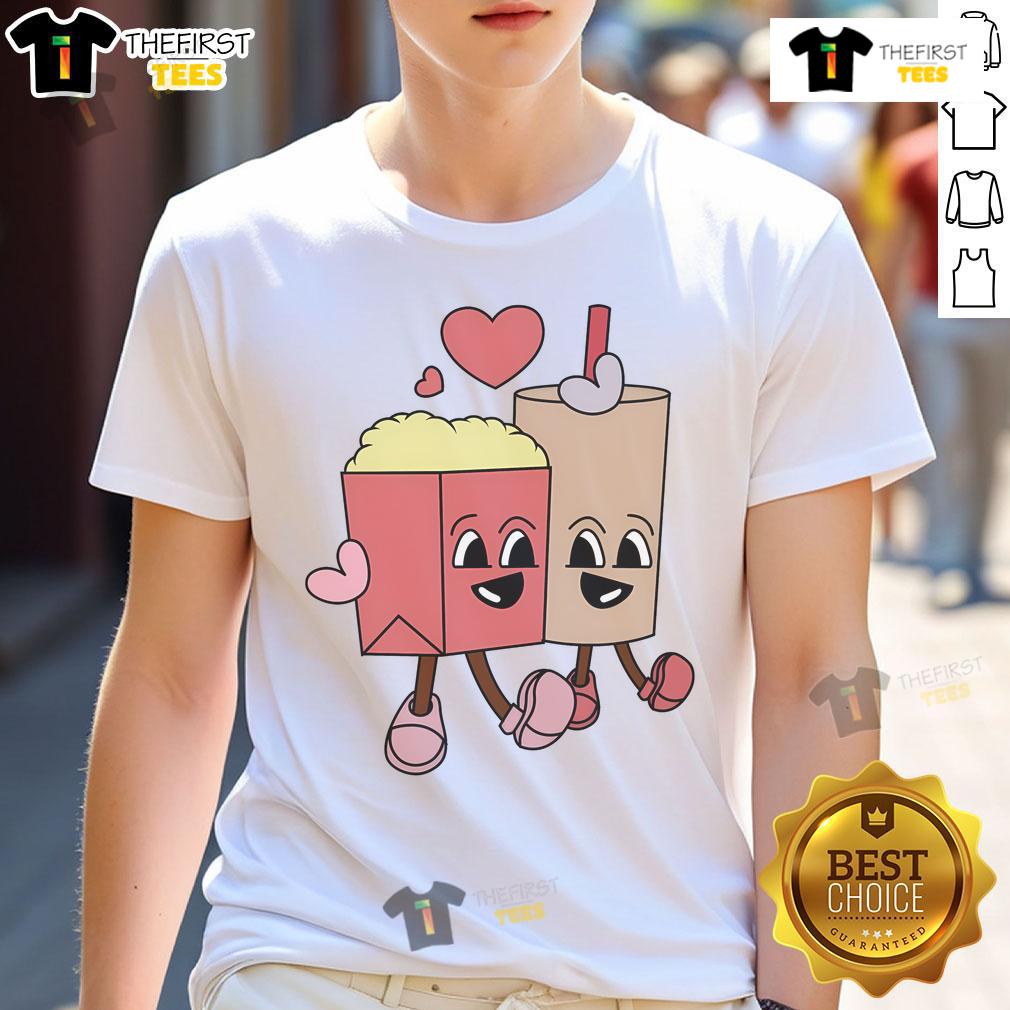 Good Happy Valentine Day Popcorn T-Shirt featuring fun popcorn graphics, perfect for movie lovers on Valentine's Day.