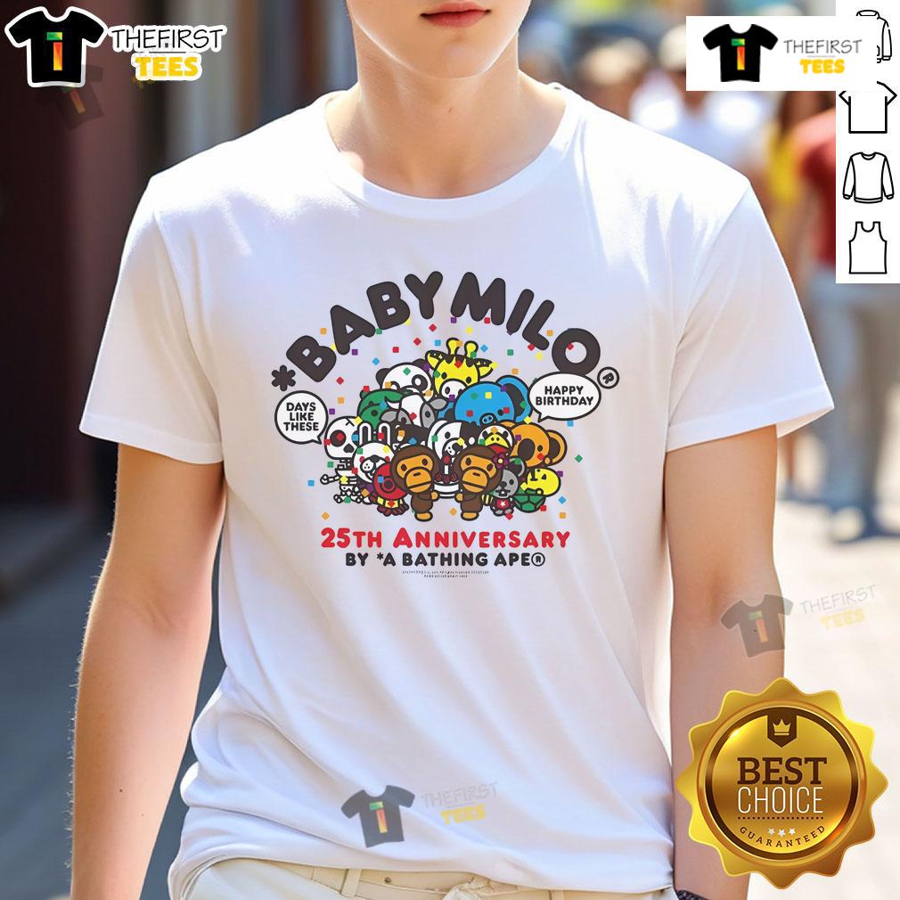 Happy Birthday Baby Milo 25th Anniversary T-Shirt featuring festive designs and vibrant colors for a special celebration.