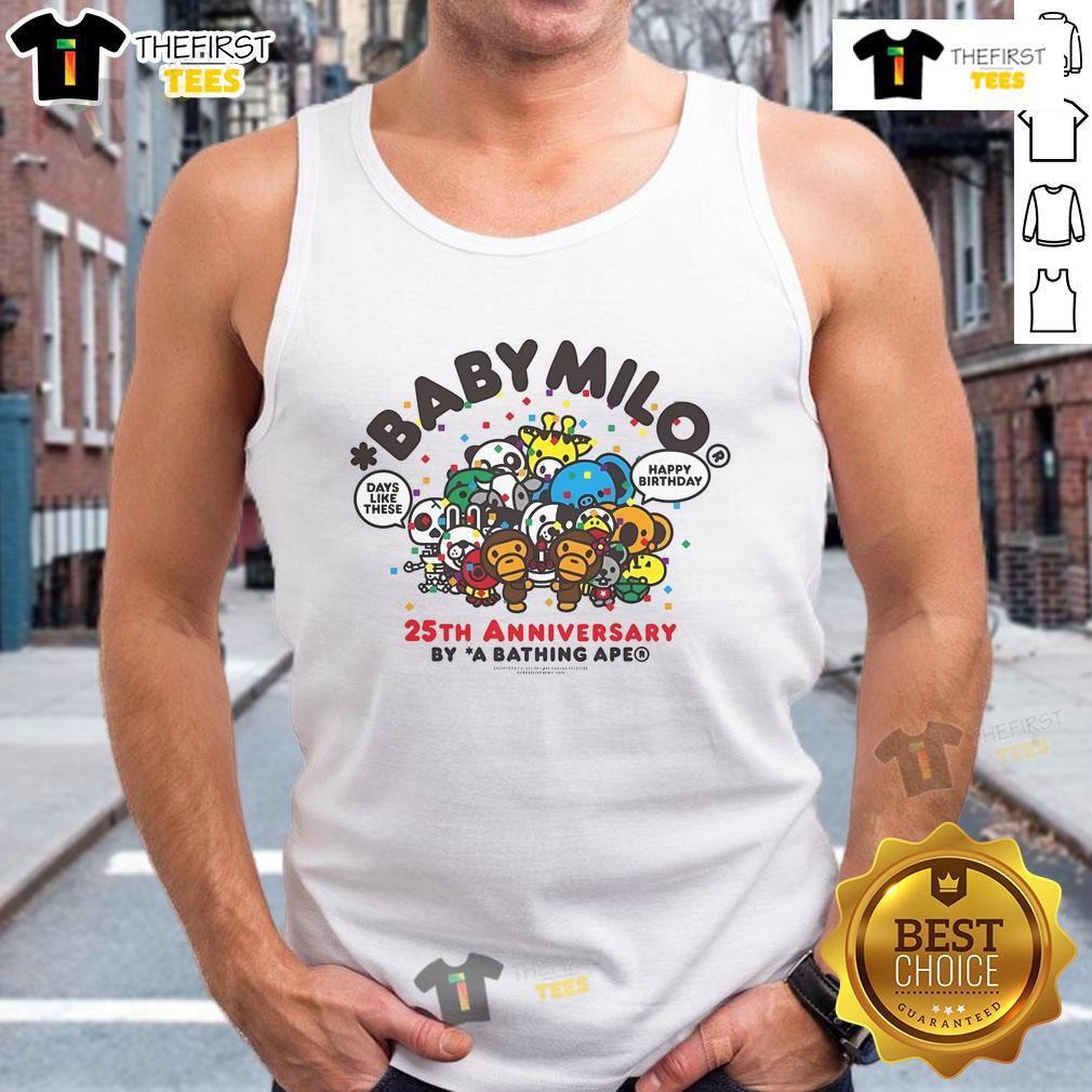 Happy Birthday Baby Milo 25th Anniversary tank top featuring colorful graphics and festive design for celebrations.