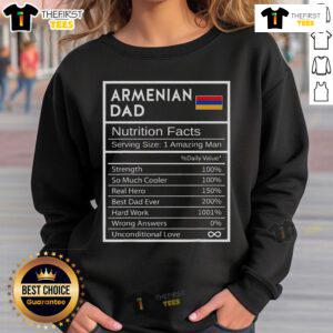 Nice Armenian Dad Nutrition Facts sweatshirt showcasing national pride and humor, perfect for proud Armenian fathers.