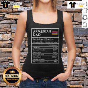 Nice Armenian Dad wearing a tank top with nutrition facts, showcasing national pride and cultural heritage.