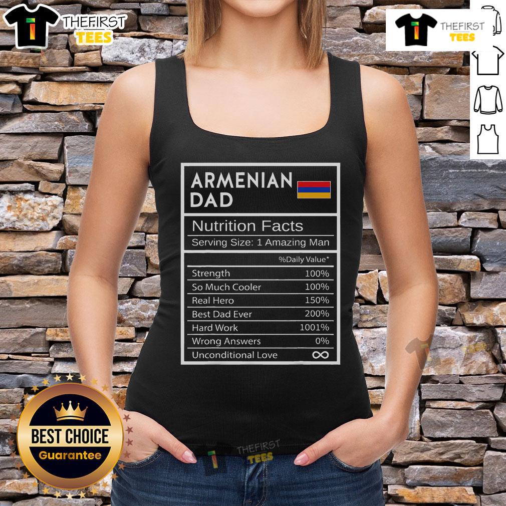 Nice Armenian Dad wearing a tank top with nutrition facts, showcasing national pride and cultural heritage.