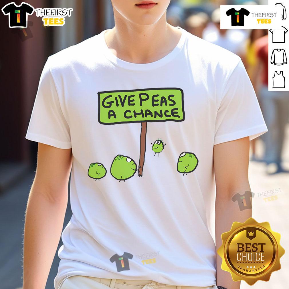 Alt Text: Nice Give Peas A Chance T-Shirt featuring playful vegetable design, perfect for casual wear and eco-friendly fashion.
