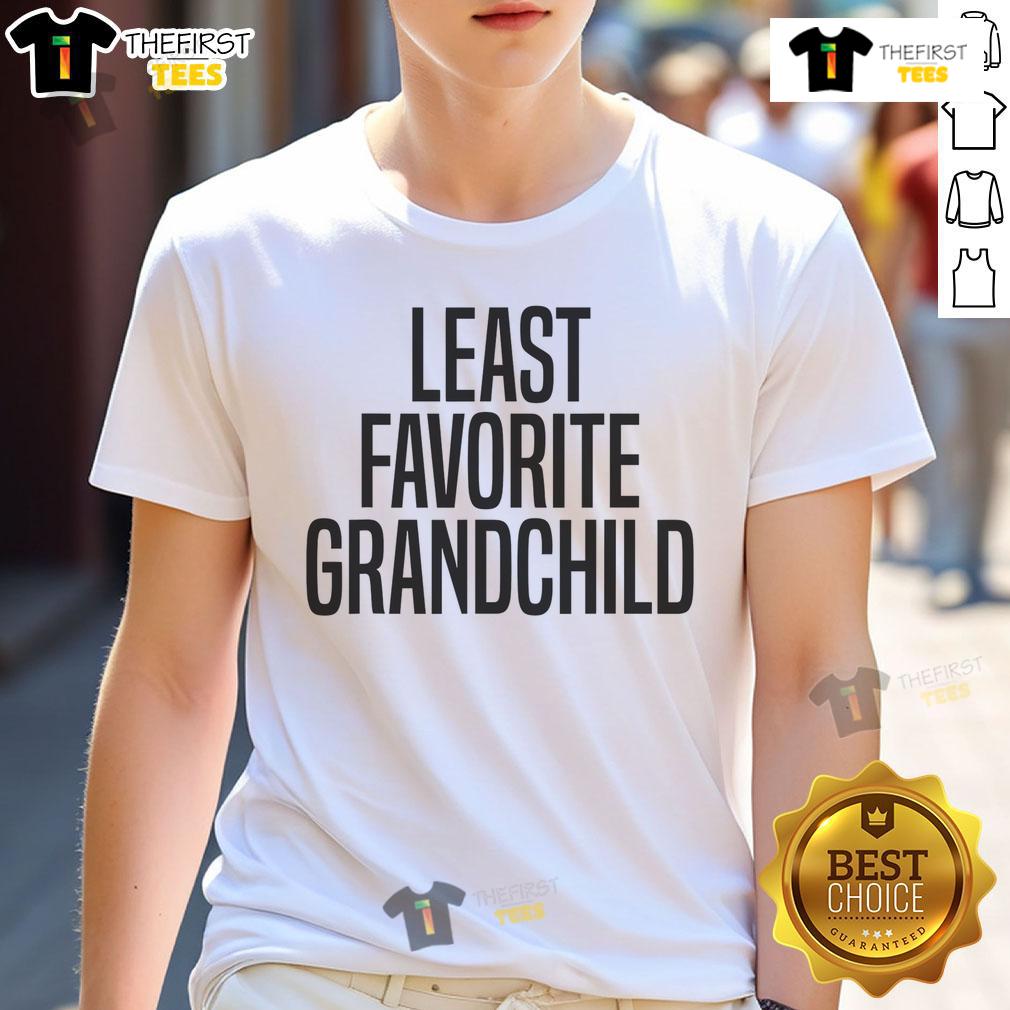 Alt Text: Colorblock raglan t-shirt for kids with 'Nice Least Favorite Grandchild' print, perfect for playful style.