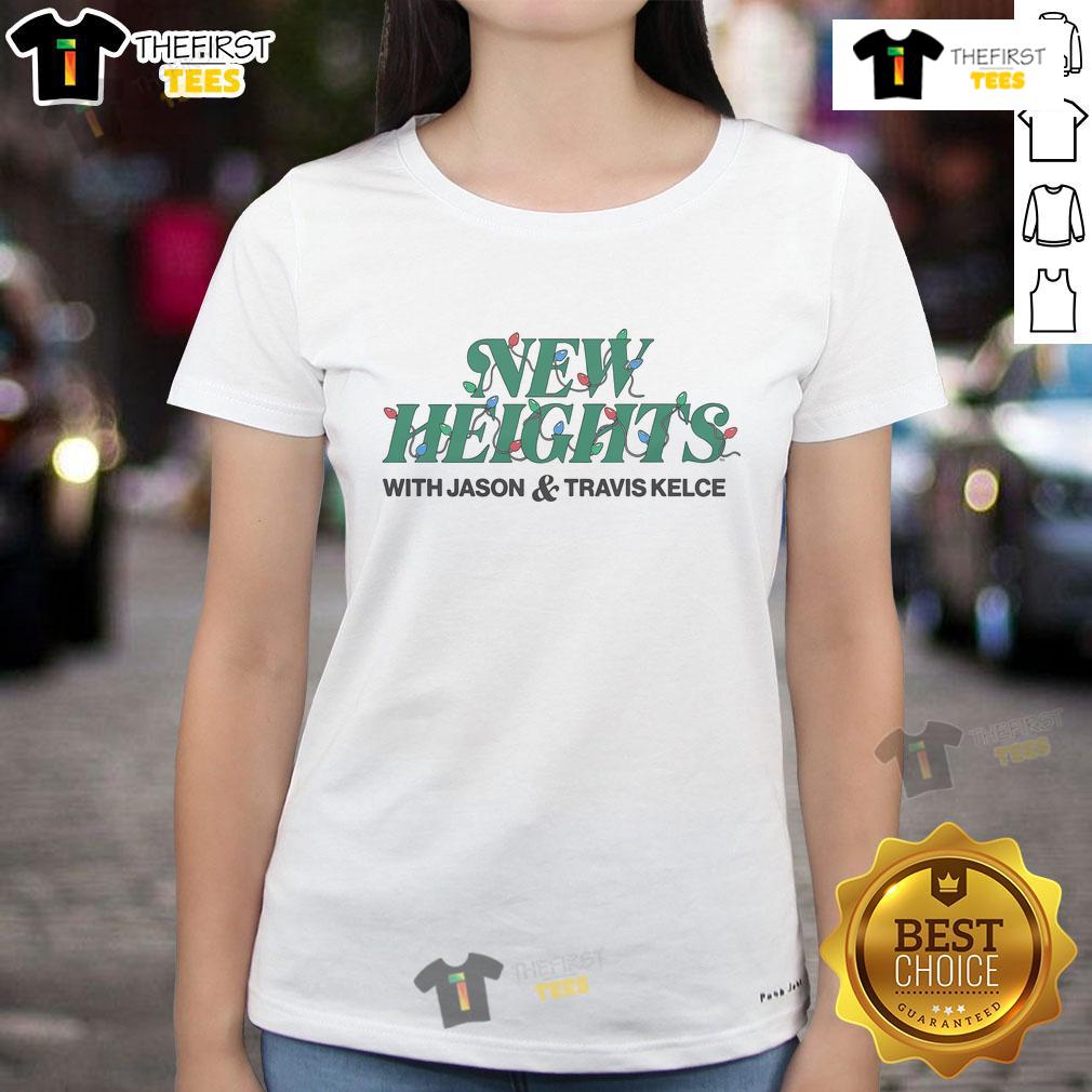 Nice New Heights Podcast Holiday Ladies Tee featuring festive design, perfect for cozy winter gatherings and podcast fans.