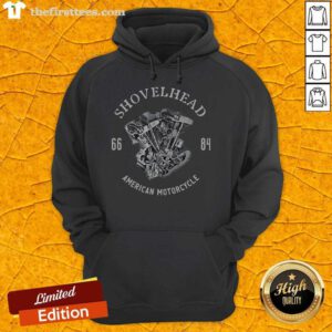 Retro hoodie featuring a classic V-twin Shovelhead engine design, perfect for motorcycle enthusiasts and vintage style lovers.