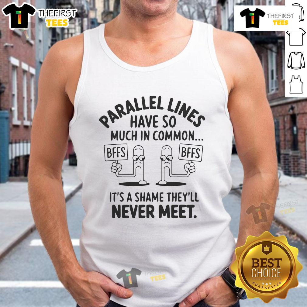 Funny math tank top featuring a cool graphic of parallel lines with the phrase 'Nice Parallel Lines Never Meet'.