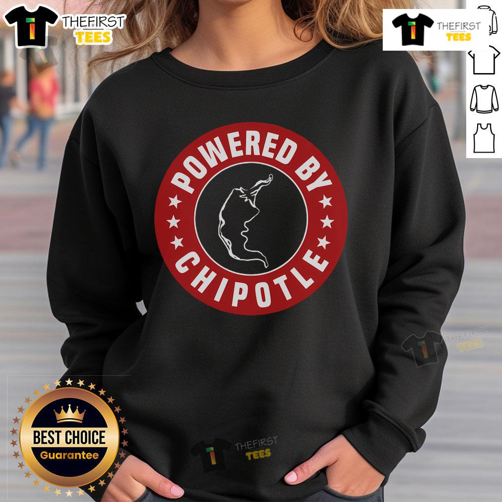 Nice Powered By Chipotle Design Chili Pepper Sweatshirt featuring vibrant chili pepper graphics on a cozy pullover.