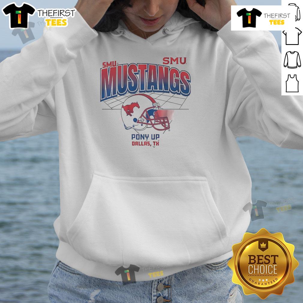 SMU Mustangs football hoodie featuring a pony logo and helmet design, perfect for Dallas fans and game day.