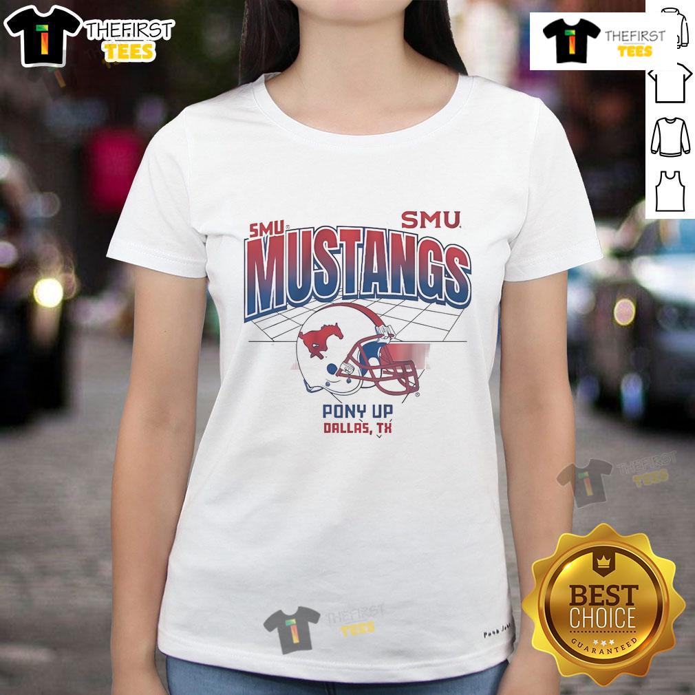 Nice SMU Football Mustangs Pony Up Dallas tee featuring a helmet design, perfect for ladies supporting their team.