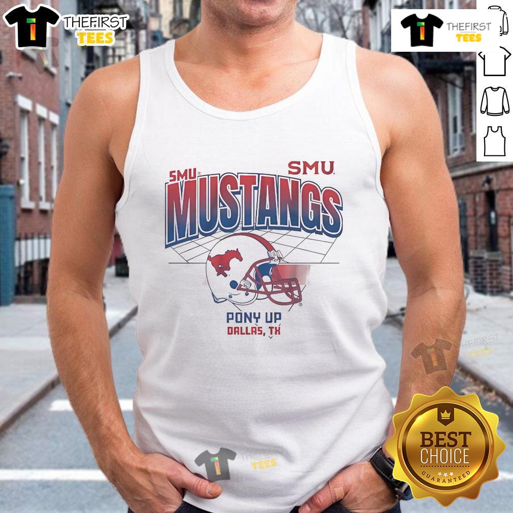 Stylish Dallas Mustangs football tank top featuring 'Pony Up' graphic and helmet design, perfect for game day wear.