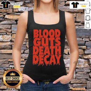 Official Blood Guts Death Decay tank top featuring a bold graphic design, perfect for fans of edgy apparel.