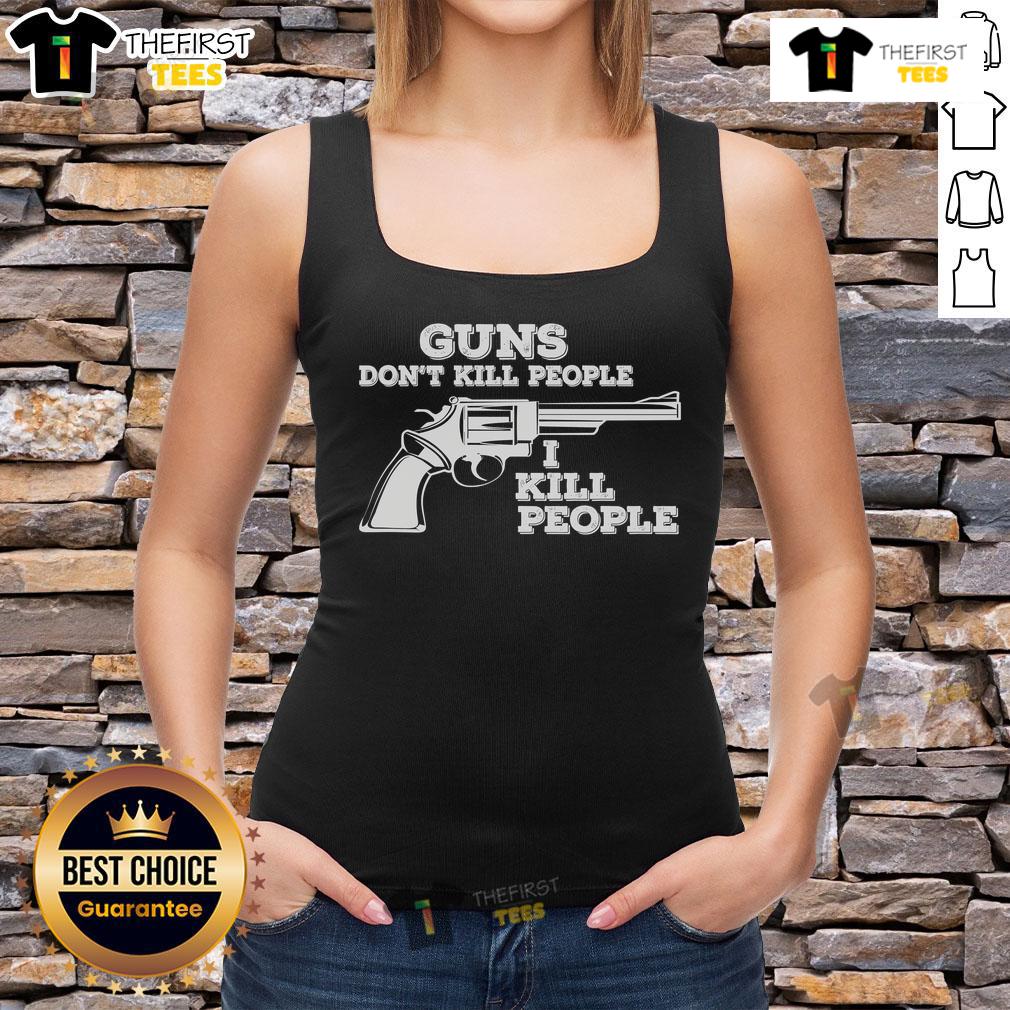 Official 'Guns Don't Kill People, I Kill People' tank top featuring bold graphic design, perfect for statement fashion.
