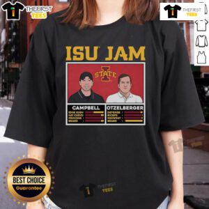 Official ISU Jam featuring Matt Campbell and T.J. Otzelberger on a stylish ladies tee, perfect for fans and supporters.