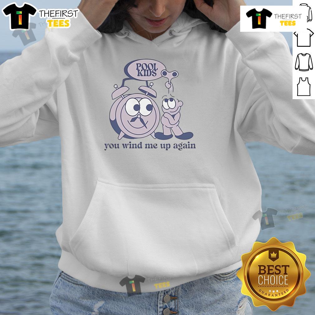 Alt Text: Kids wearing the Official Pool 'You Wind Me Up Again' hoodie, showcasing fun style and vibrant colors for young fashion.