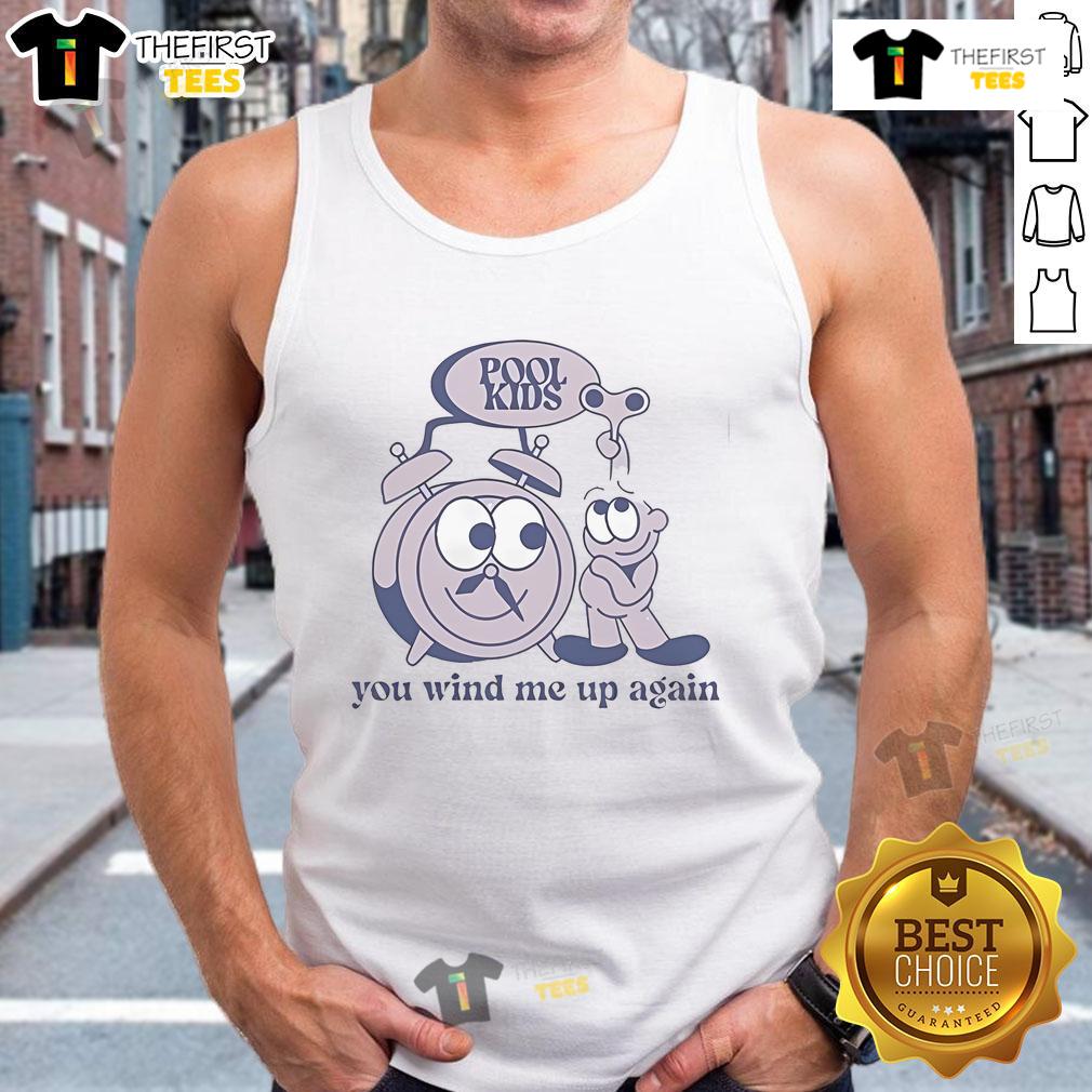 Kids wearing 'You Wind Me Up Again' tank tops by Official Pool, enjoying a sunny day at the park.