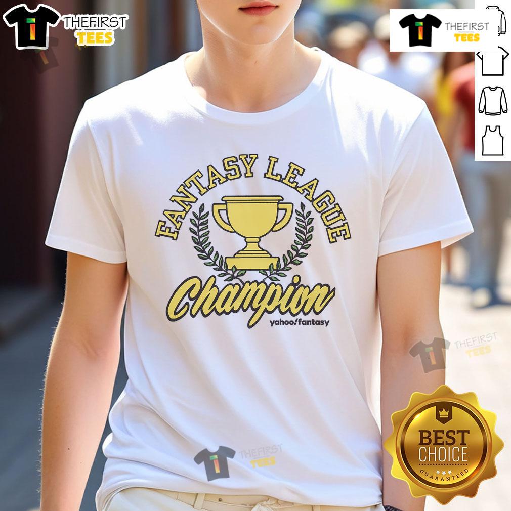 Official Yahoo Fantasy League Champion Cup T-Shirt featuring bold graphics and vibrant colors for fans and players.