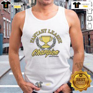 Official Yahoo Fantasy League Champion Cup tank top featuring bold graphics and vibrant colors, perfect for fans.
