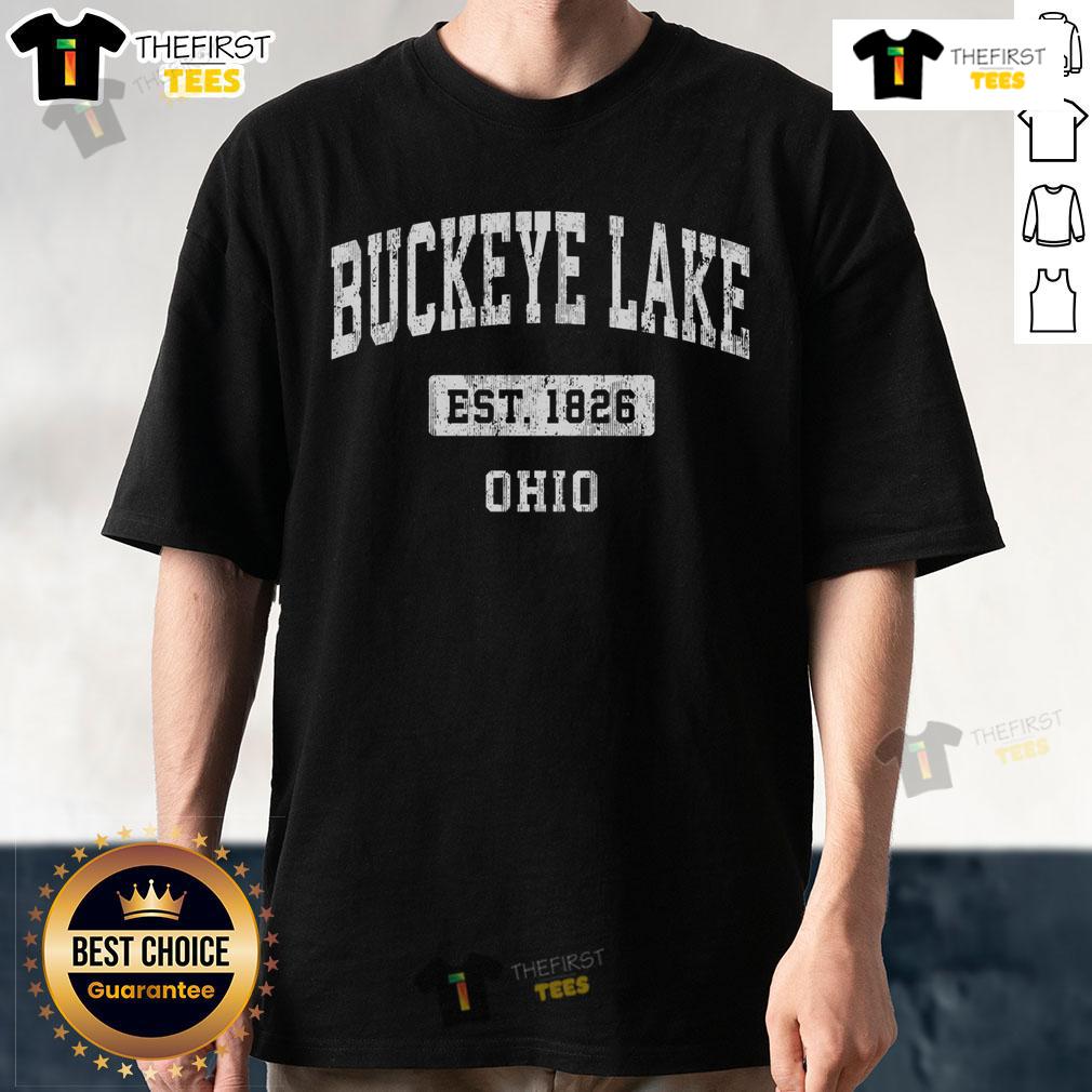 Alt Text: Vintage sports t-shirt featuring 'Original Buckeye Lake Ohio' design, perfect for fans and collectors of Ohio memorabilia.