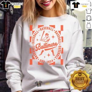 Cozy Top Baltimore Orioles Baseball sweatshirt established 1954, featuring vibrant team colors and logo.