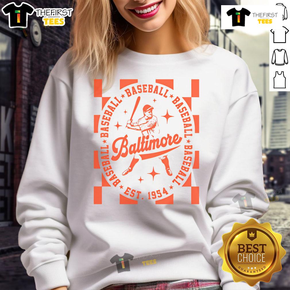 Cozy Top Baltimore Orioles Baseball sweatshirt established 1954, featuring vibrant team colors and logo.