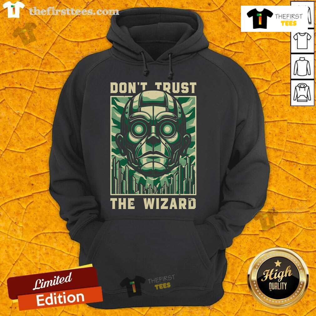 Top Don't Trust The Wizard Hoodie featuring a bold graphic design, perfect for fashion-forward fans of fantasy apparel.