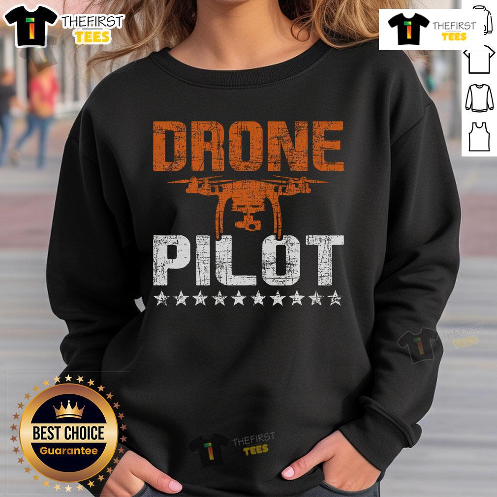 Top Drone Pilot RC Flight Operator sweatshirt featuring a quadcopter graphic, perfect for flying enthusiasts.
