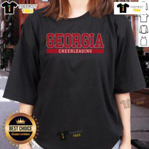 Top Georgia Cheerleading Ladies Tee featuring vibrant colors and team spirit design for fans and cheerleaders alike.