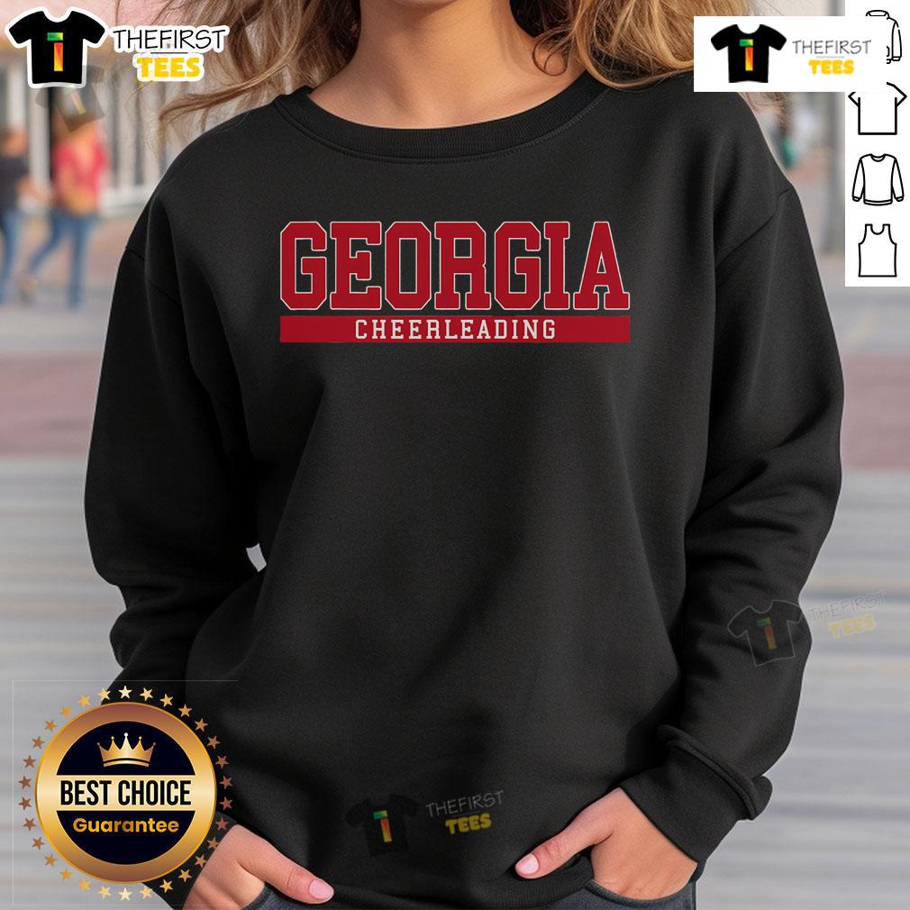 Top Georgia cheerleading sweatshirt featuring vibrant team colors and logo, perfect for fans and cheerleaders alike.
