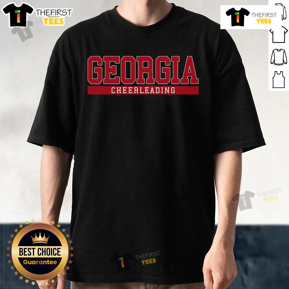Top Georgia Cheerleading T-Shirt featuring a vibrant design and team colors, perfect for fans and cheerleaders alike.