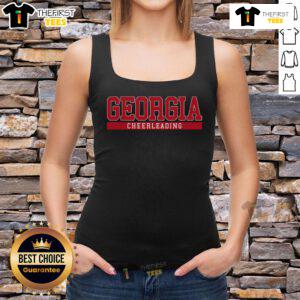 Top Georgia Cheerleading Tank Top featuring bold team colors and logo, perfect for spirited fans and cheerleaders.