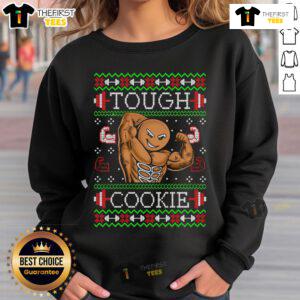 Funny Christmas workout sweatshirt featuring a gingerbread man in an ugly sweater design for holiday gym enthusiasts.