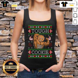 Funny Christmas workout tank top featuring a gingerbread man, perfect for gym enthusiasts and holiday celebrations.