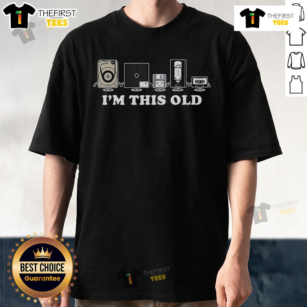 Top I'M This Old VHS Tape Floppy Disk Retro T-Shirt design featuring nostalgic graphics for vintage tech lovers.