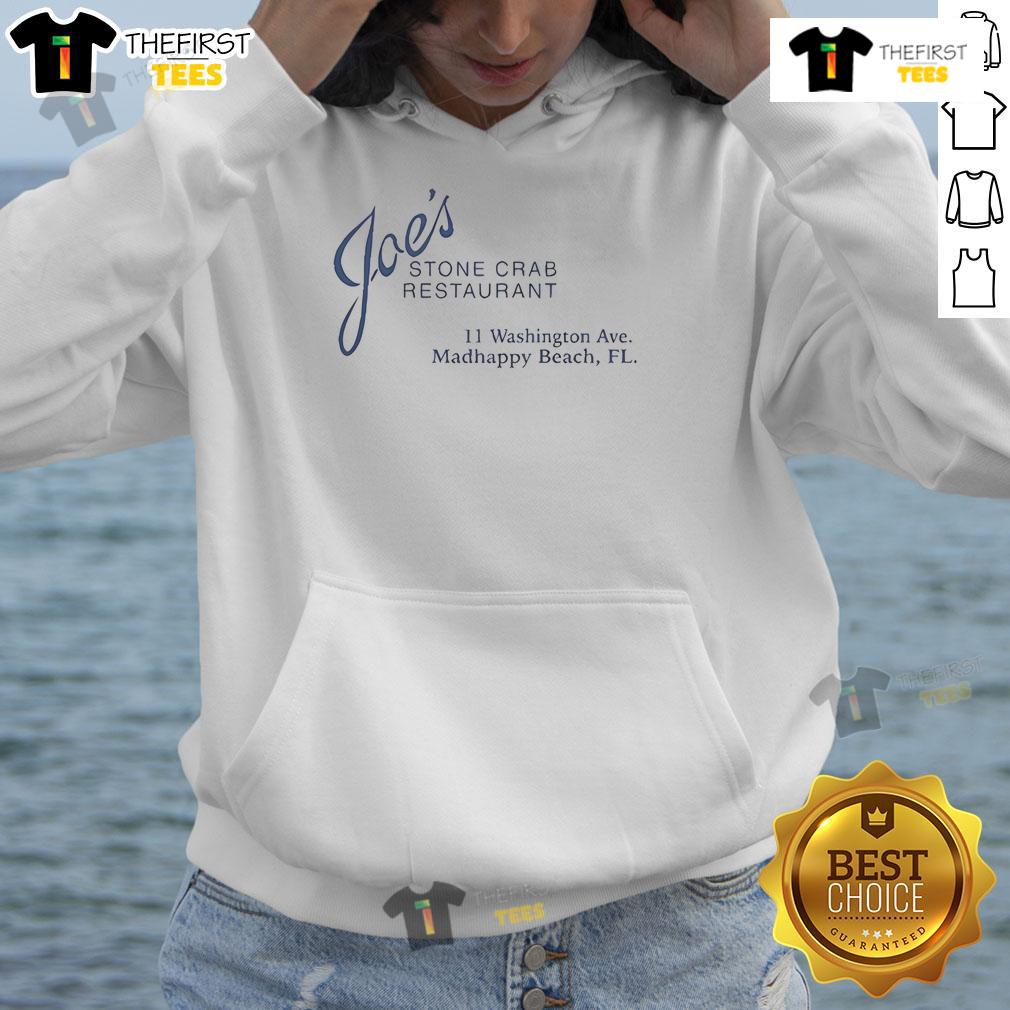 Top Joe's Stone Crab Restaurant hoodie at 11 Washington Ave, Madhappy Beach, FL, showcasing vibrant design and local pride.