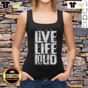 Model wearing Top Live Life Loud tank top in vibrant colors, showcasing a stylish and motivational summer outfit.