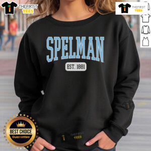 Top Spelman College Jaguars Est 1881 sweatshirt in navy blue, showcasing school pride and athletic spirit.