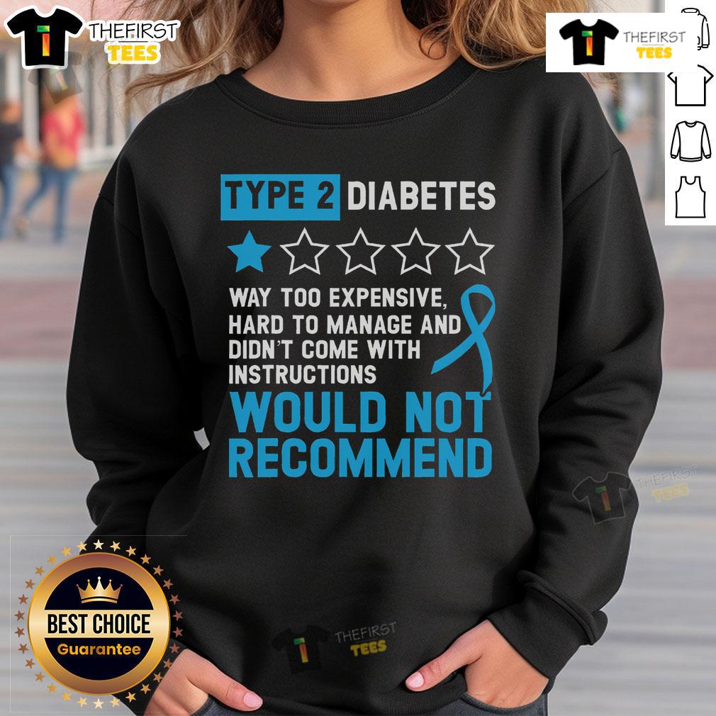 Top Type 2 Diabetes T2D Warrior sweatshirt promoting diabetes awareness with bold graphics and vibrant colors.