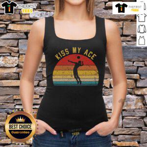 Retro vintage sunset tank top featuring 'Kiss My Ace' for volleyball players, perfect for beach games and casual wear.
