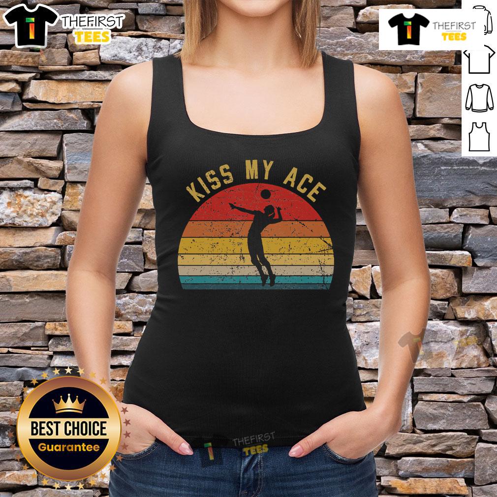 Retro vintage sunset tank top featuring 'Kiss My Ace' for volleyball players, perfect for beach games and casual wear.
