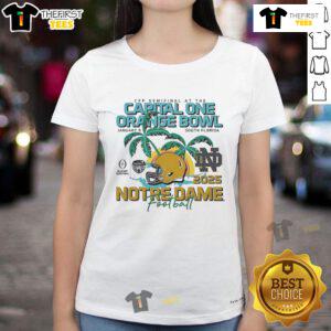 Notre Dame football ladies tee celebrating 2025 Capital One Orange Bowl bound team in South Florida.