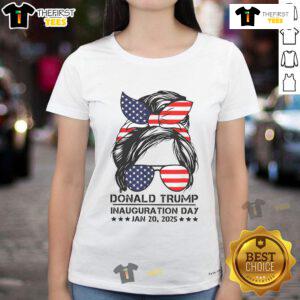 Funny Trump Girl Tee for Inauguration Day 2025, featuring a messy bun design on a stylish women's shirt.