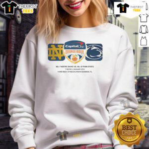 Hot orange sweatshirt featuring No. 7 Notre Dame Fighting Irish vs No. 6 Penn State Nittany Lions matchup design.