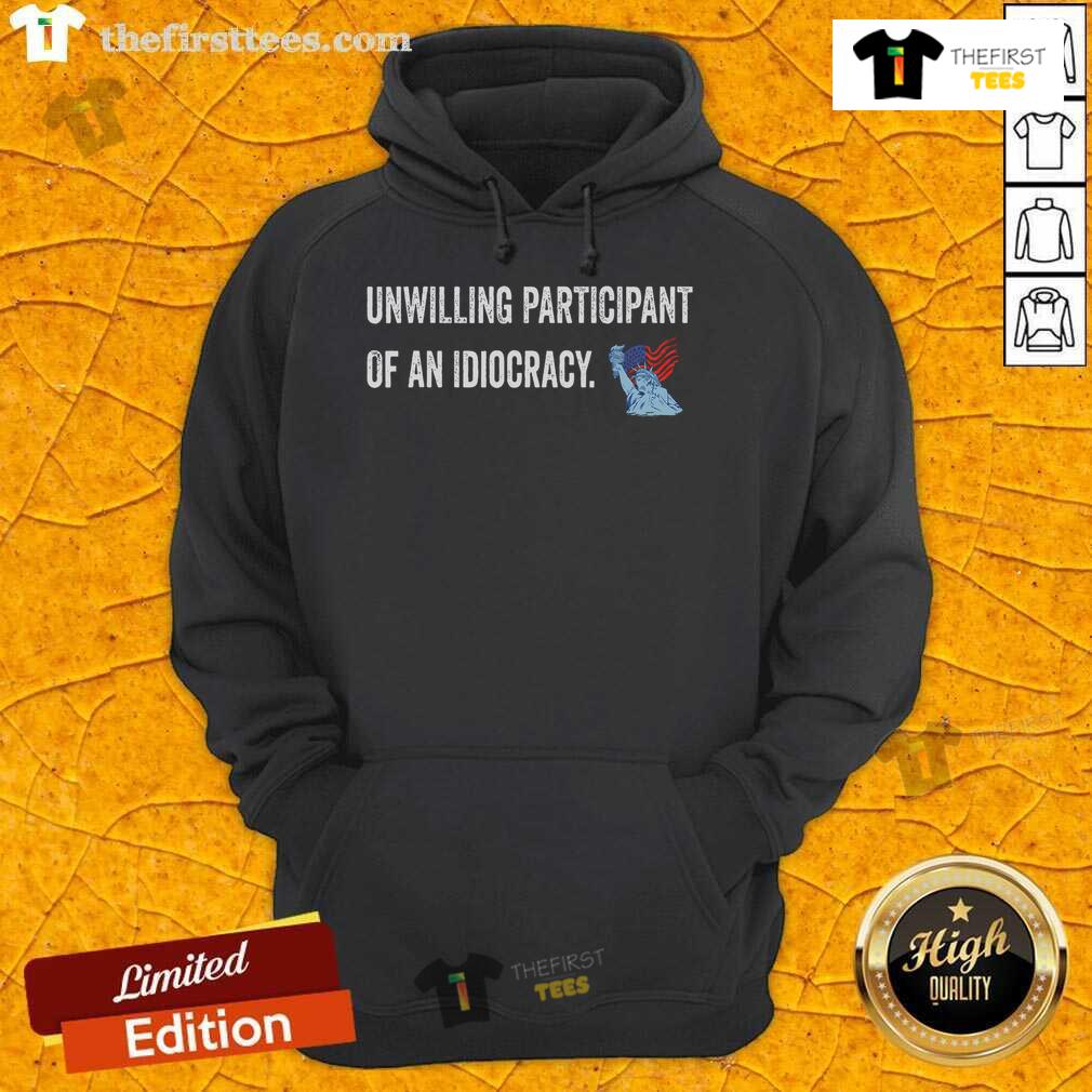 Hot unwitting participant wearing an Idiocracy hoodie, showcasing a humorous take on pop culture fashion and satire.