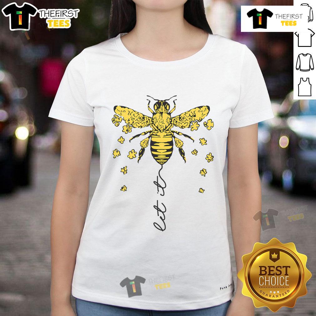 Nice Bee Beekeeper with honeycomb, promoting Save Bees initiative, wearing Bee Ladies tee, showcasing honey dealer passion.