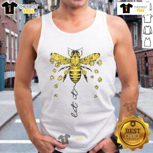 Beekeeper wearing a bee tank top, showcasing honeycomb and promoting save bees awareness in vibrant colors.