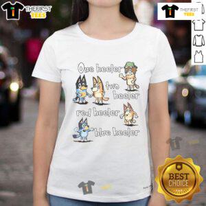 Nice Bluey One Heeler Two Heeler Red Blue Ladies Tee featuring vibrant designs perfect for casual wear.