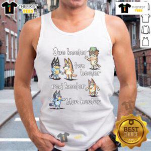 Nice Bluey One Heeler Two Heeler red and blue tank top featuring a playful design for pet lovers.
