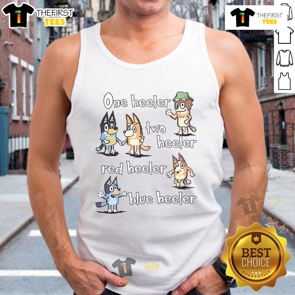 Nice Bluey One Heeler Two Heeler red and blue tank top featuring a playful design for pet lovers.